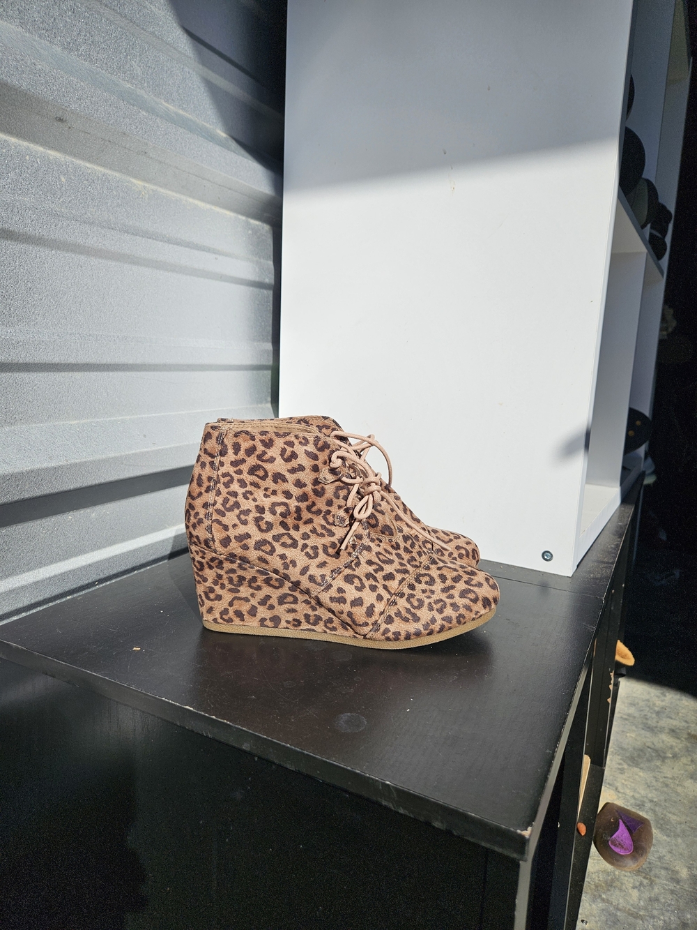 DUNES Women’s 9W Leopard Print Wedge Ankle Booties Lace Up Animal Print